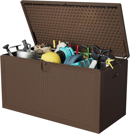 150 GAL Outdoor Deck Storage Box Lockable Waterproof UV Resistant - Brown