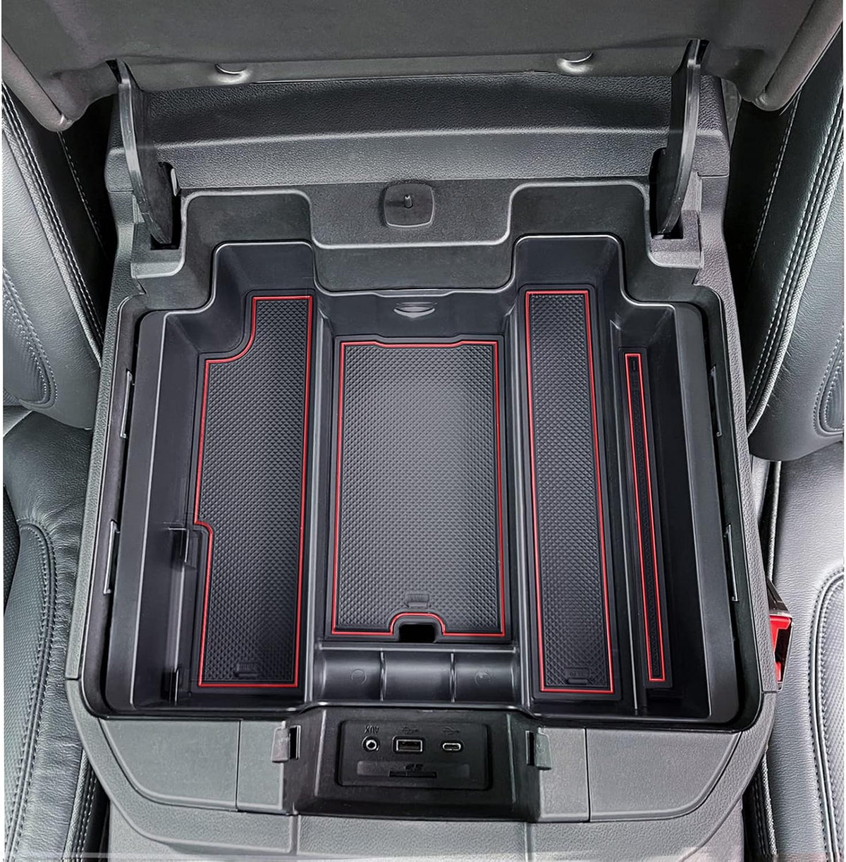 TOPINSTALL Red Center Console Organizer Compatible with 2019-2022 Silverado/Sierra 1500 and 2020-2023 Silverado/Sierra 2500HD 3500HD, Armrest Full-Size Tray (Full Console w/Bucket Seats ONLY)