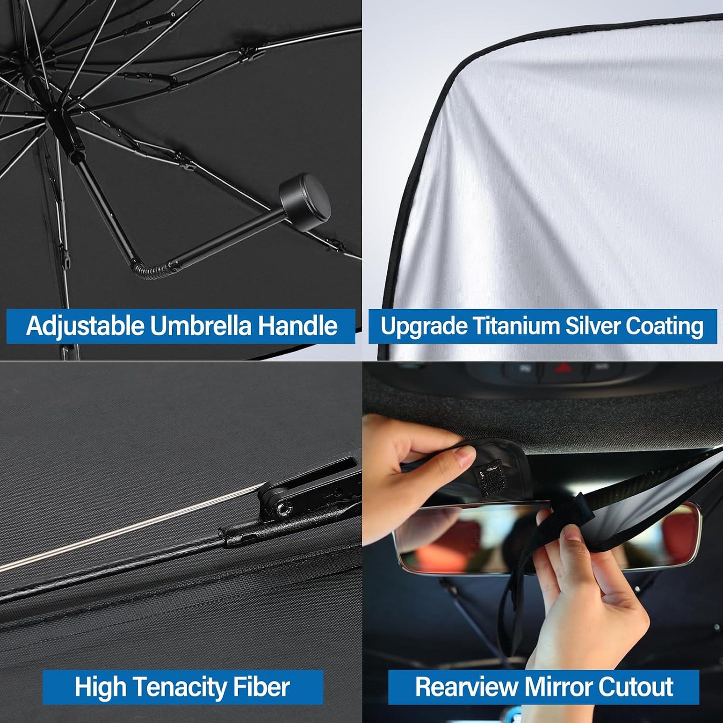 Windshield Sun Shade Umbrella - Foldable Car Window Shades, Reflective Car Sun Shade Windshield, Front Sun Shade for Cars Windshield for Hatchback, Truck, SUV, MPV (57"x31.5"), Sliver