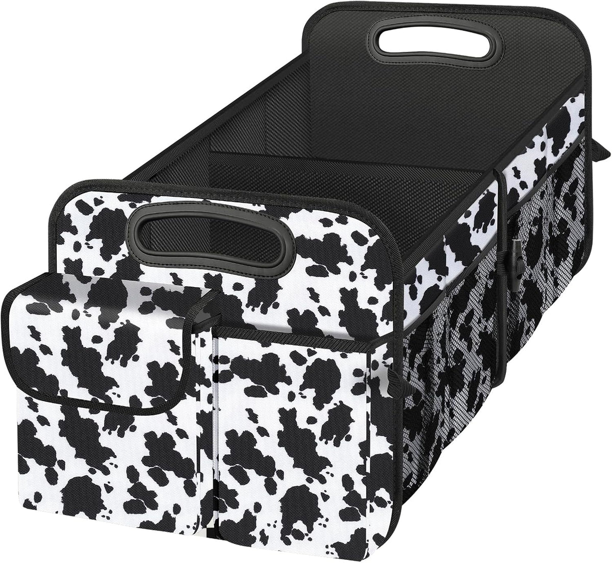 Trunk Organizer, Collapsible Trunk Organizers and Storage, Car Accessories for Women and Men, Multi-Compartment Trunk Storage Organizer for SUV, Car, Mini-Van (Cow Print, Standard)