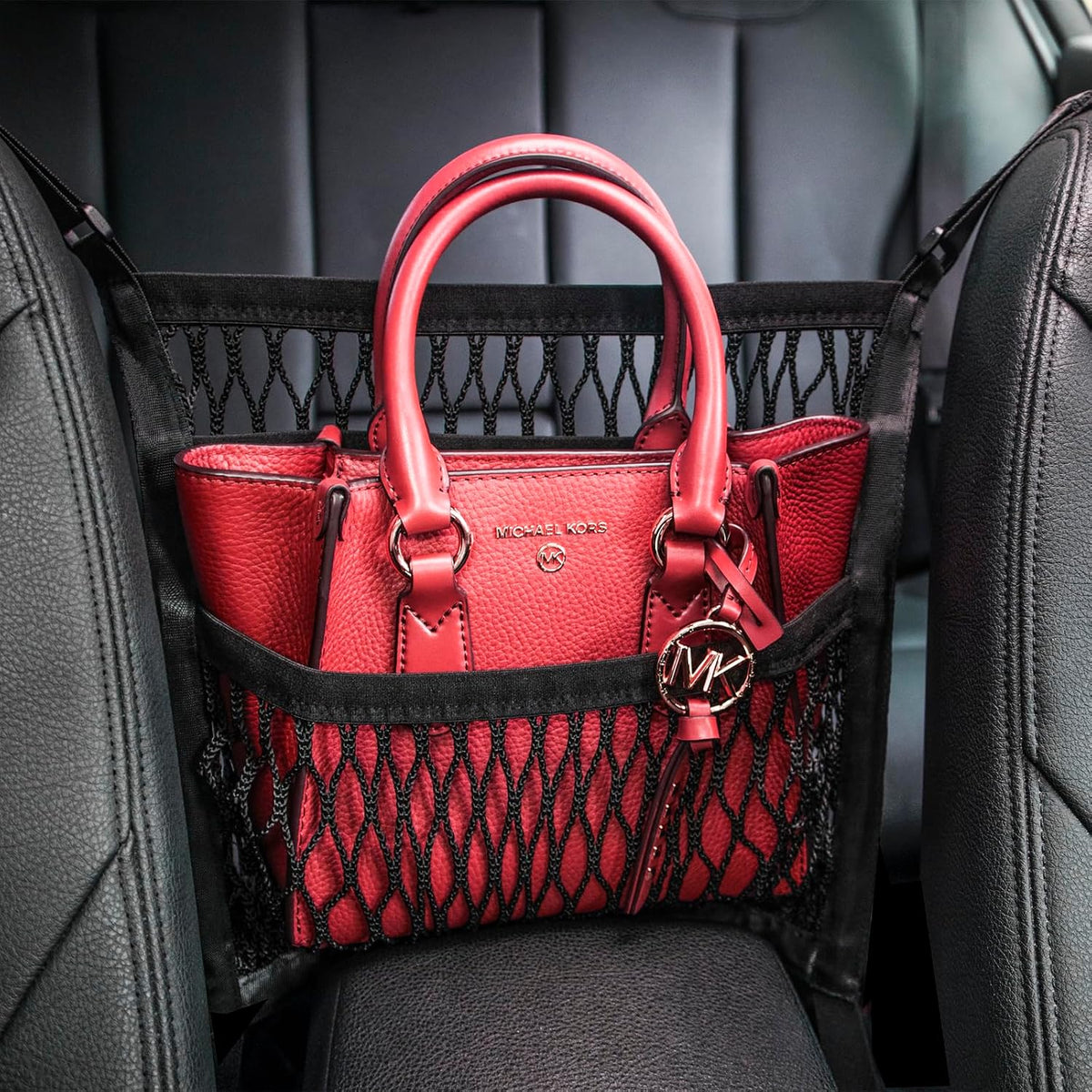 Car Organizer Between Front Seats, Purse Holder, Dog Barrier, Mesh Net Bag