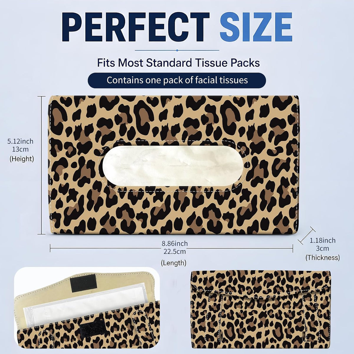 Car Tissue Holder, Cute Sun Visor Napkin Holder Backseat Tissue Case, PU Leather Tissue Box, Funny Car Accessories for Women Men Luxury Brown Leopard