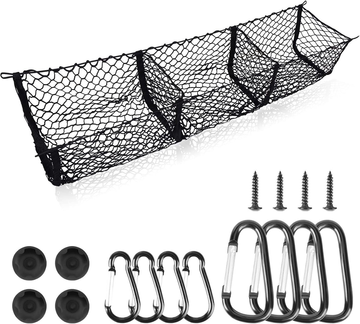 Cargo Net Trunk Bed Organizer for Ford/Dodge/GMC/Chevy Silverado/Toyota/Nissan/Honda Pickup Truck, 59" Longer Mesh Storage Net Grocery Holder Heavy Duty Automotive Cargo Net with 3 Detachable Pocket