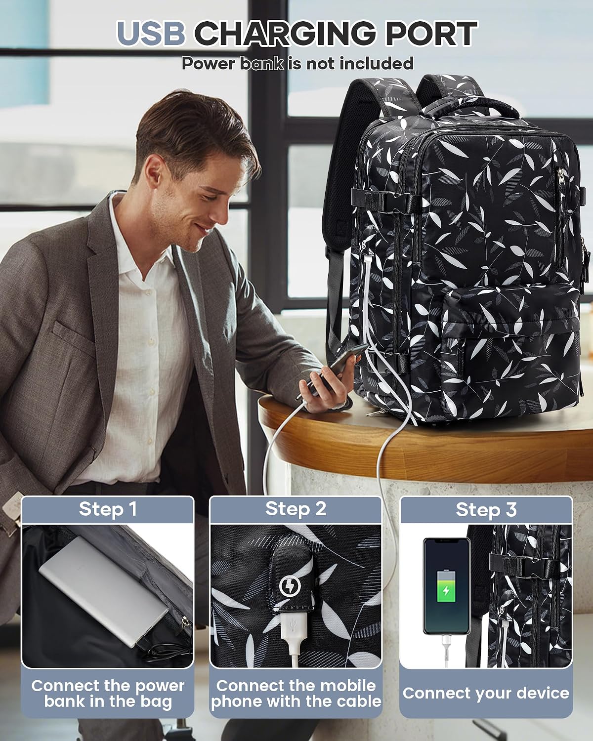WONHOX Vacuum Seal Backpack for Travel with Air Pump Vacpack Carry on Flight Approved Compression Daypack Laptop Space Saver Bags Storage with Vacuum System 18x14x8 inches Travel Bag Women LeafBlack
