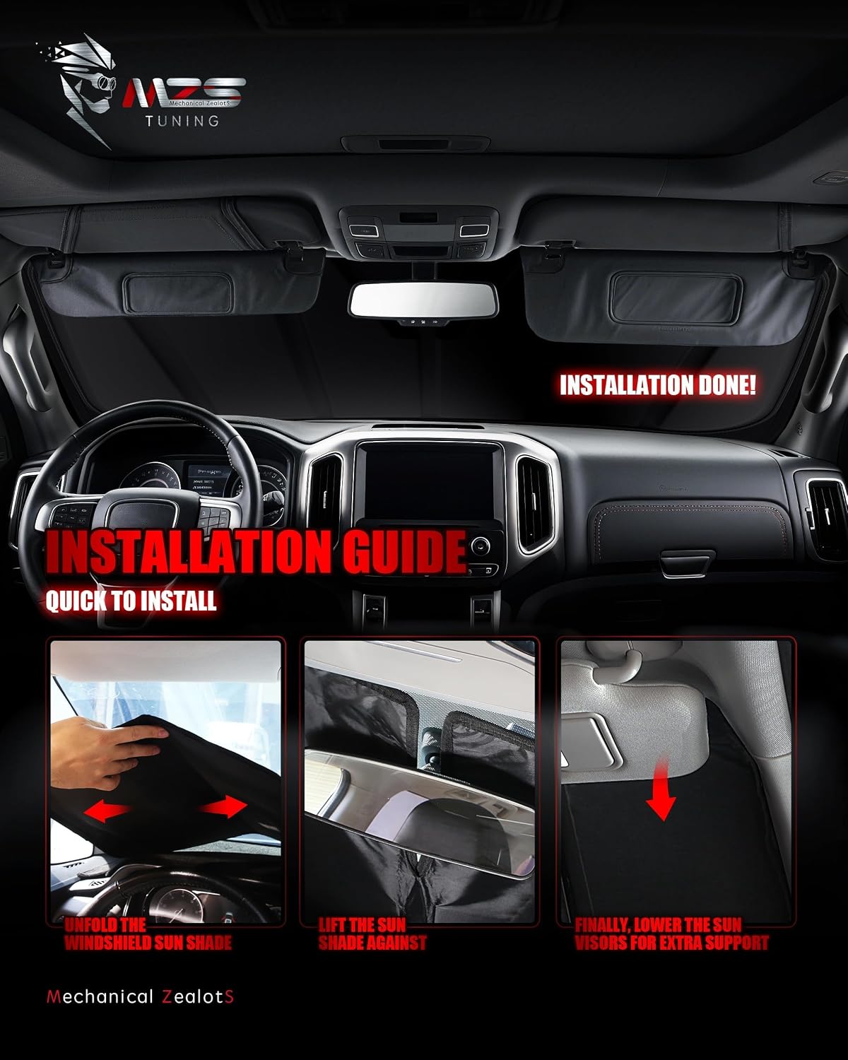 MZS Windshield Sun Shade for Silverado Sierra 1500 2500HD 3500HD 2019-2026