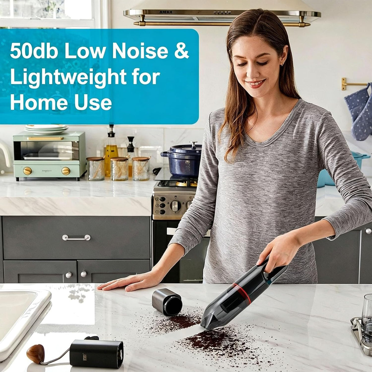 Mini Vacuum, Cordless Car Vacuum with 2 Suction Levels & Washable Hepa Filter, Low Noise Multi-Nozzle Lightweight Hand Vacuum for Car Home Office Red