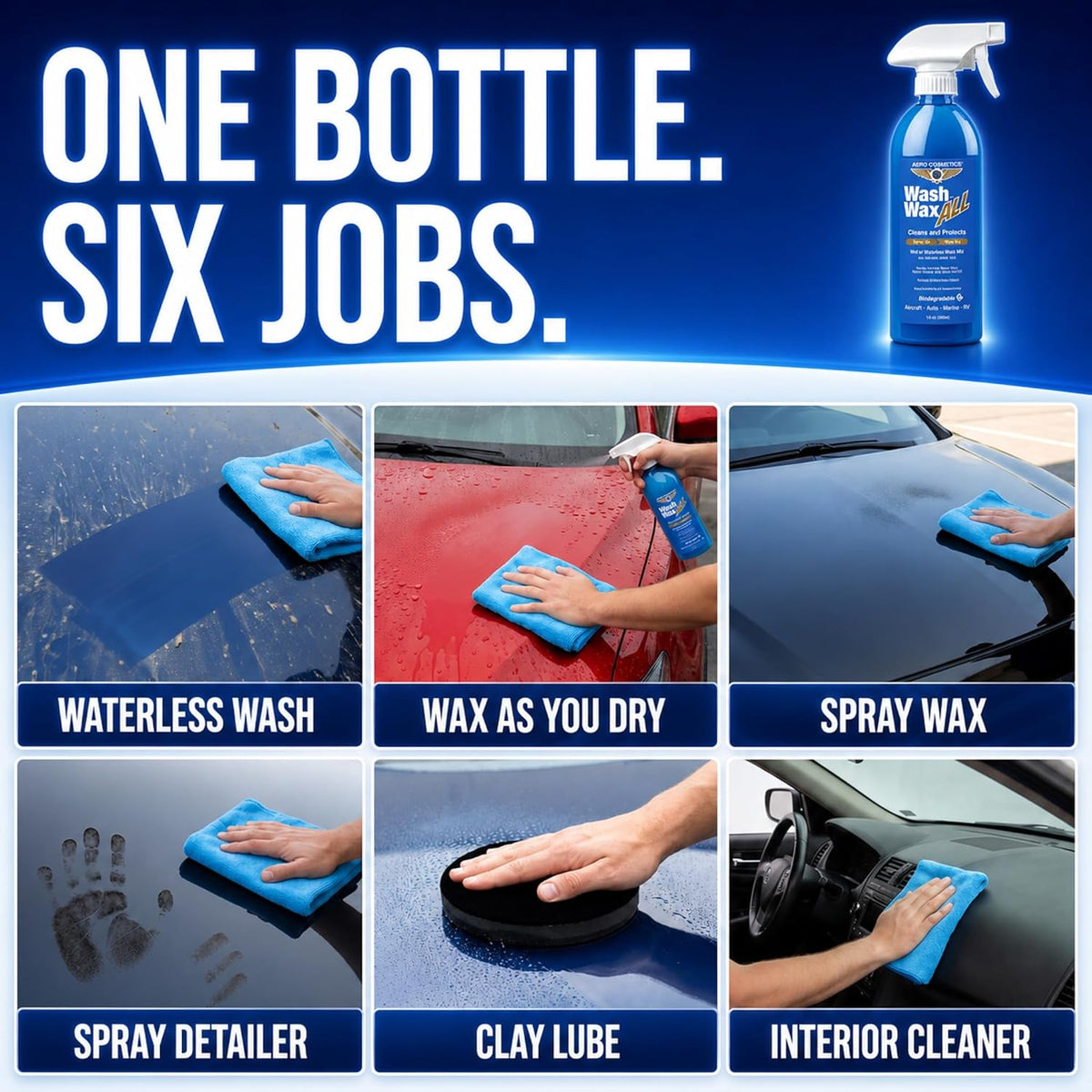 Aero Cosmetics Wash Wax ALL Waterless Car Wash Kit RV Boat Spray Detailer