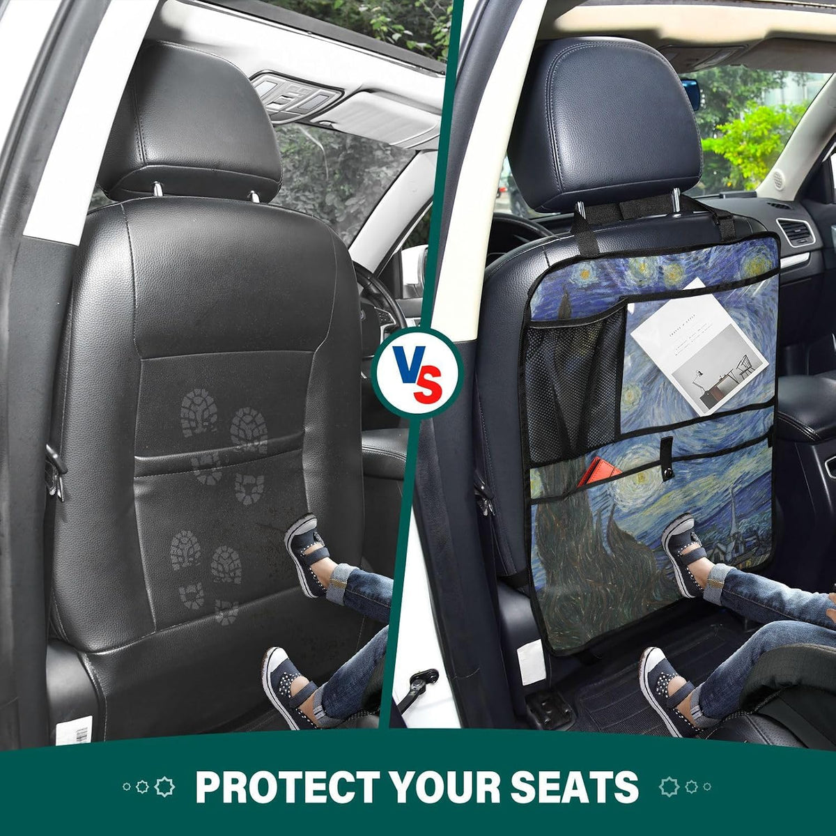 1 Pack Backseat Car Organizer with Storage Pockets Seat Back Organizers for Kids Kick Mats Backseat Protector Automotive Starry Night