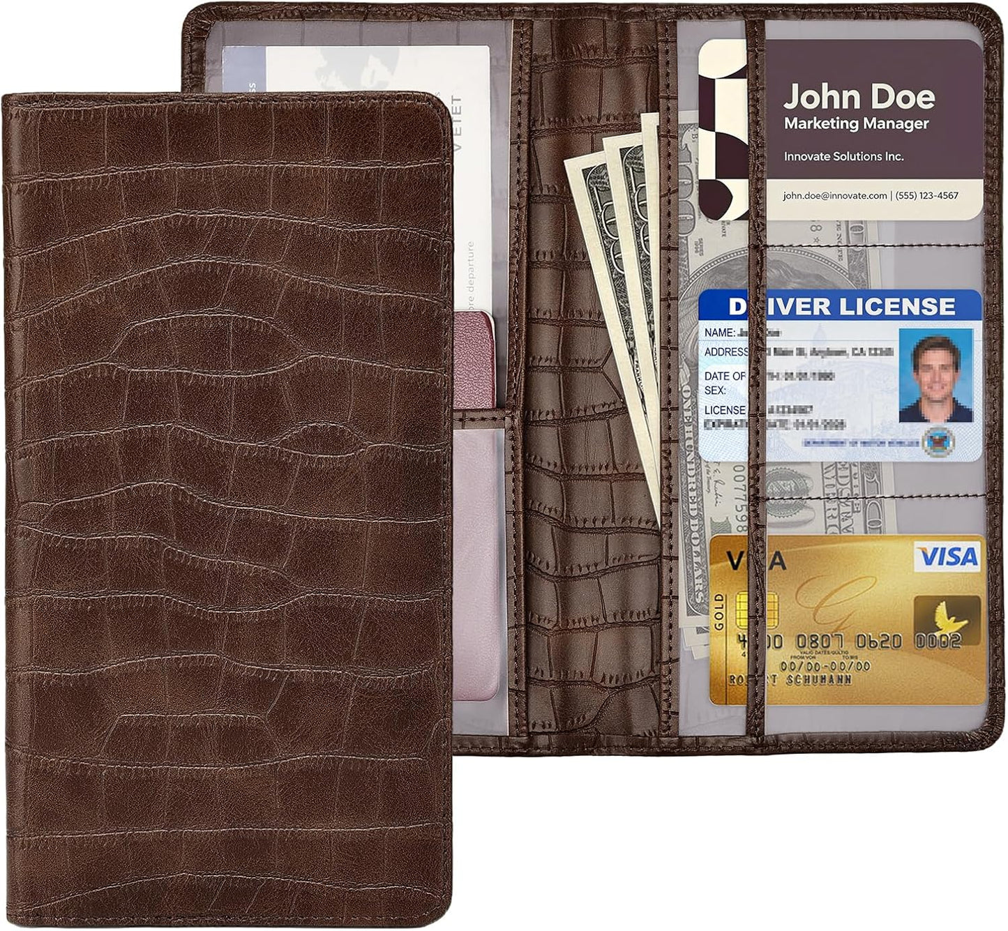 Car Registration and Insurance Holder, Brown Vehicle Glove Box Car Organizer with Magnetic Closure for Documents, Cards, License Car Organization, 1 Pack
