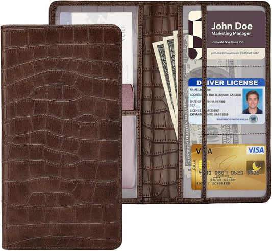Car Registration and Insurance Holder, Brown Vehicle Glove Box Car Organizer with Magnetic Closure for Documents, Cards, License Car Organization, 1 Pack