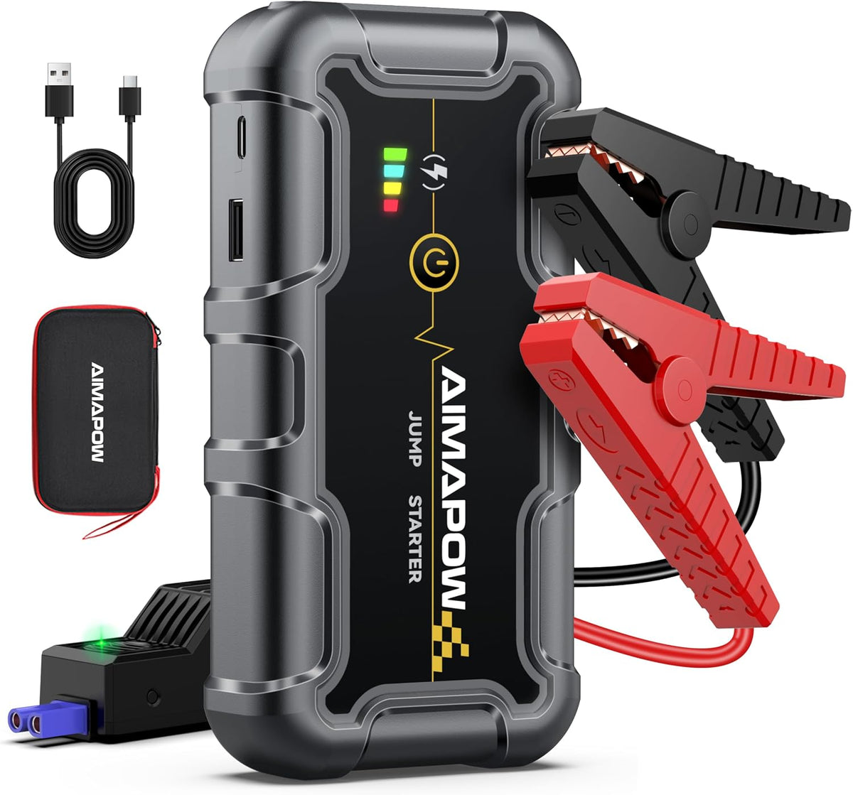 AIMAPOW Portable Car Battery Jump Starter 8000A Jump Box, Car Jumper Starter Portable Jumper Cables for car(AllL Gas/10L Diesel), Fast Charge, Lights, Compact