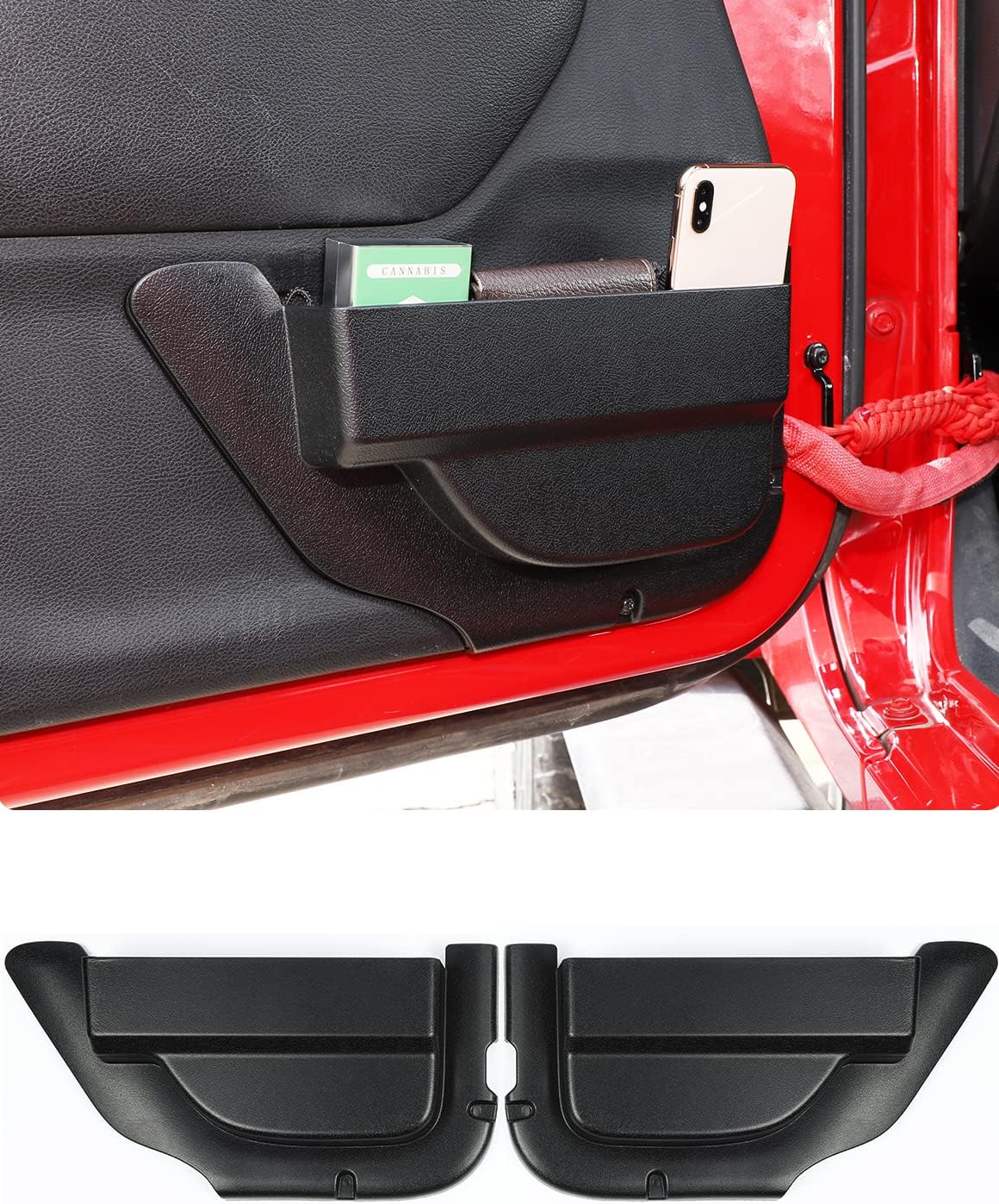 Savadicar DP4 Front Door Storage Pockets Without Cup Holder, Side Insert Box Organizer for 2011-2018 Jeep Wrangler JK JKU 2/4 Door, Interior Expansion Accessories, Patented Design, Black, 2 PCS