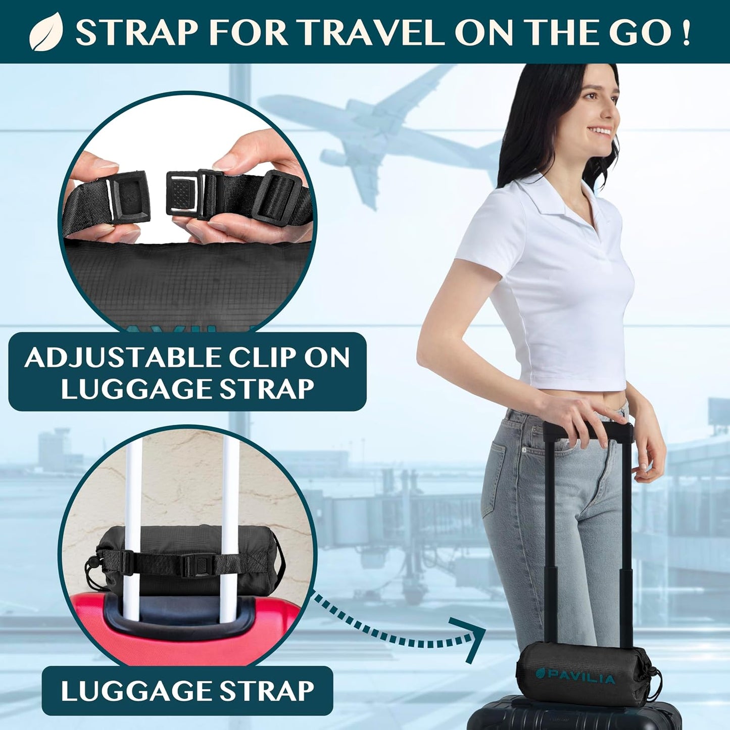 PAVILIA Travel Blanket Airplane Compact with Bag, Lightweight Soft Fleece Plane Blanket Long Flights, Camping Road Trips, Packable Travel Gift Essentials with Luggage Backpack Strap, 65x40, Black