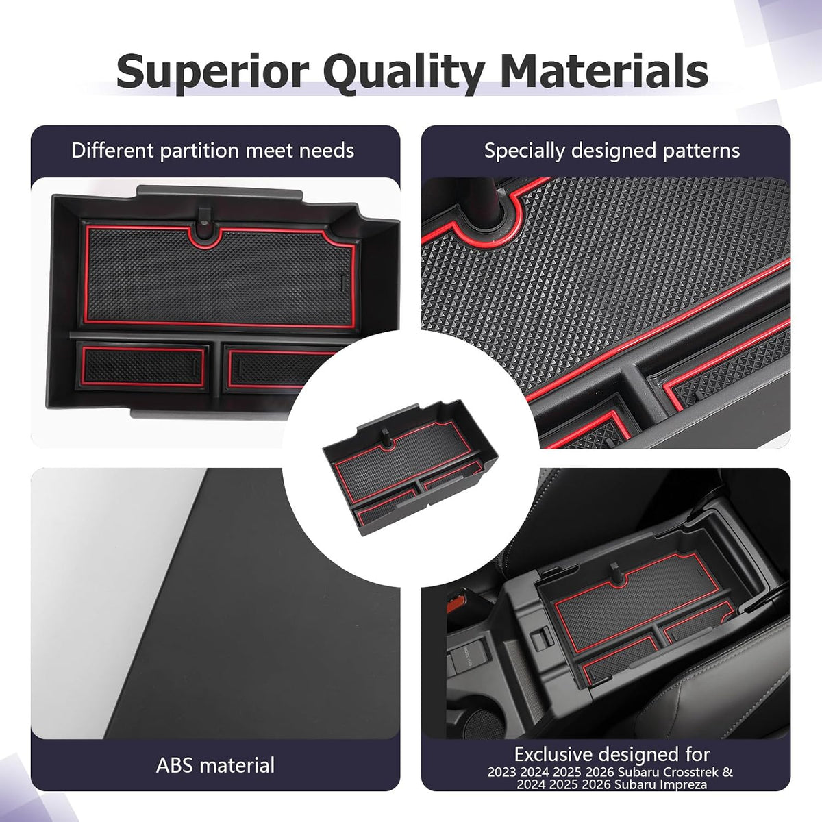 LUWU Center Console Organizer Compatible with Subaru Crosstrek & Impreza 2024-2026 Accessories Armrest Console Secondary Storage Box Insert Tray ABS Material with Coin Holder Red