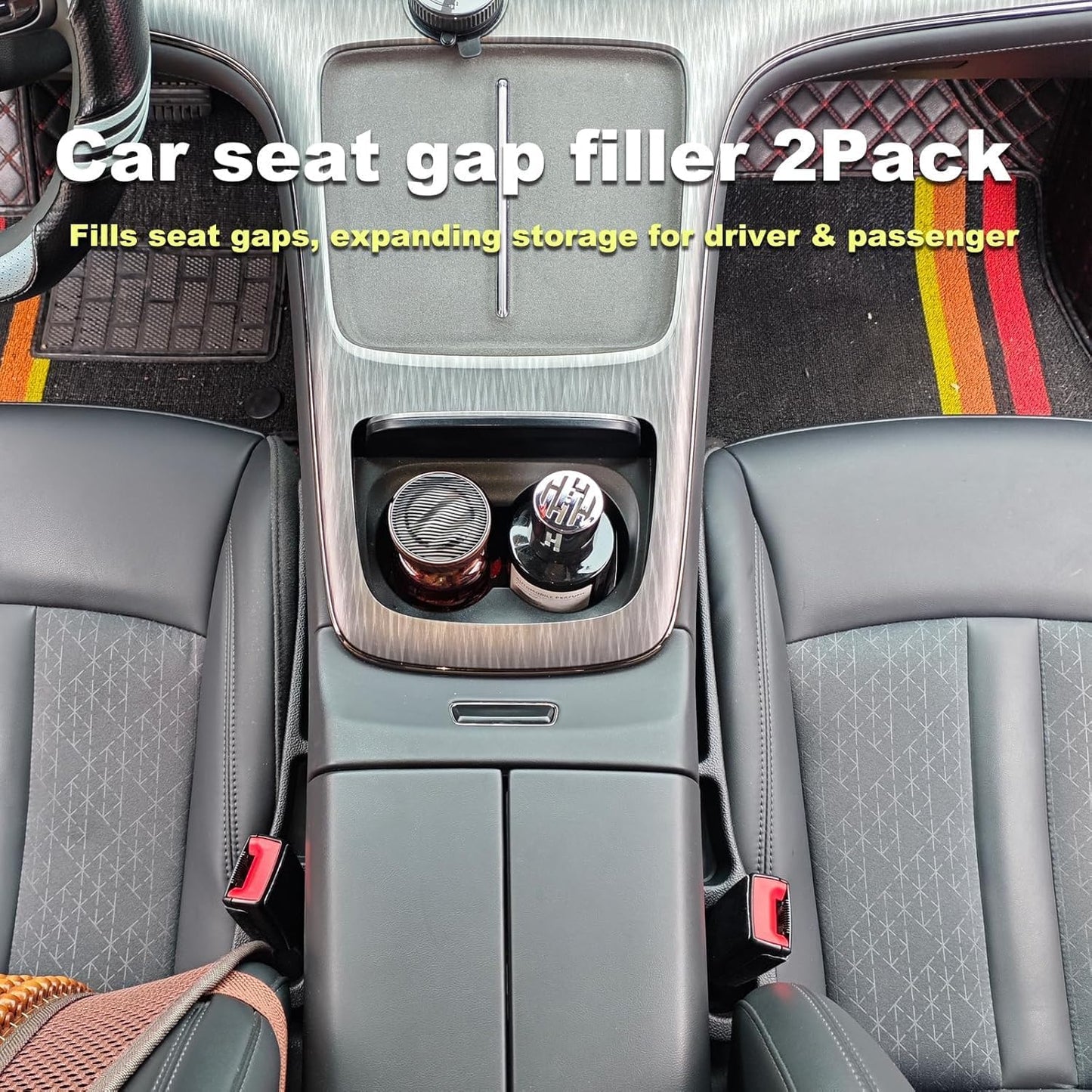 Car Seat Gap Filler 2 Pack with Organizer Hook Function & Car Glass Breaker,Prevents Small Items Tools from Falling Gap Stopper Seat Side Gap Filler for All Cars
