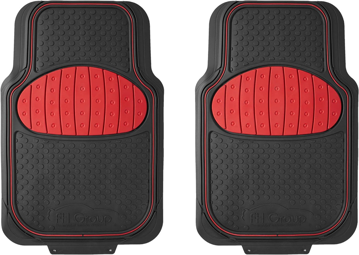 FH Group Car Floor Mats - Heavy-Duty Rubber Floor Mats for Cars, Universal Fit Full Set, Trimmable Automotive Floor Mats, Climaproof Floor Mats for Most Sedan, SUV, Truck Floor Mats Red