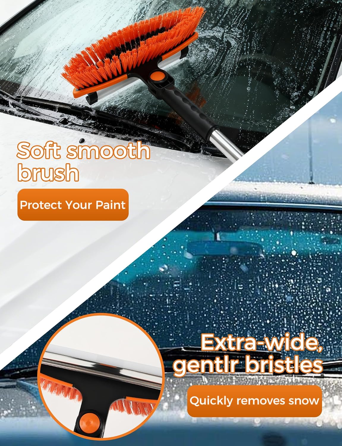 41" Extendable Ice Scrapers for Car Windshield 2-in-1 Snow Brush for Car Snow Scraper for Car Snow Scraper and Drush with Ergonomic Foam Grip for Cars, Trucks, SUVs with 360� Pivoting Brush Head