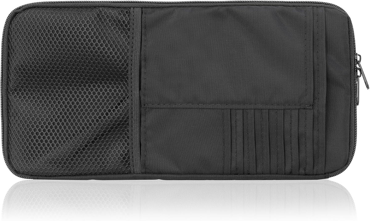 Car Visor Organizer – Non-Sag Adjustable Straps – Nylon Sun Visor Storage Pouch with Card Holders, Pen Slots & Mesh Pockets – Universal Fit for Most Cars, Trucks & SUVs
