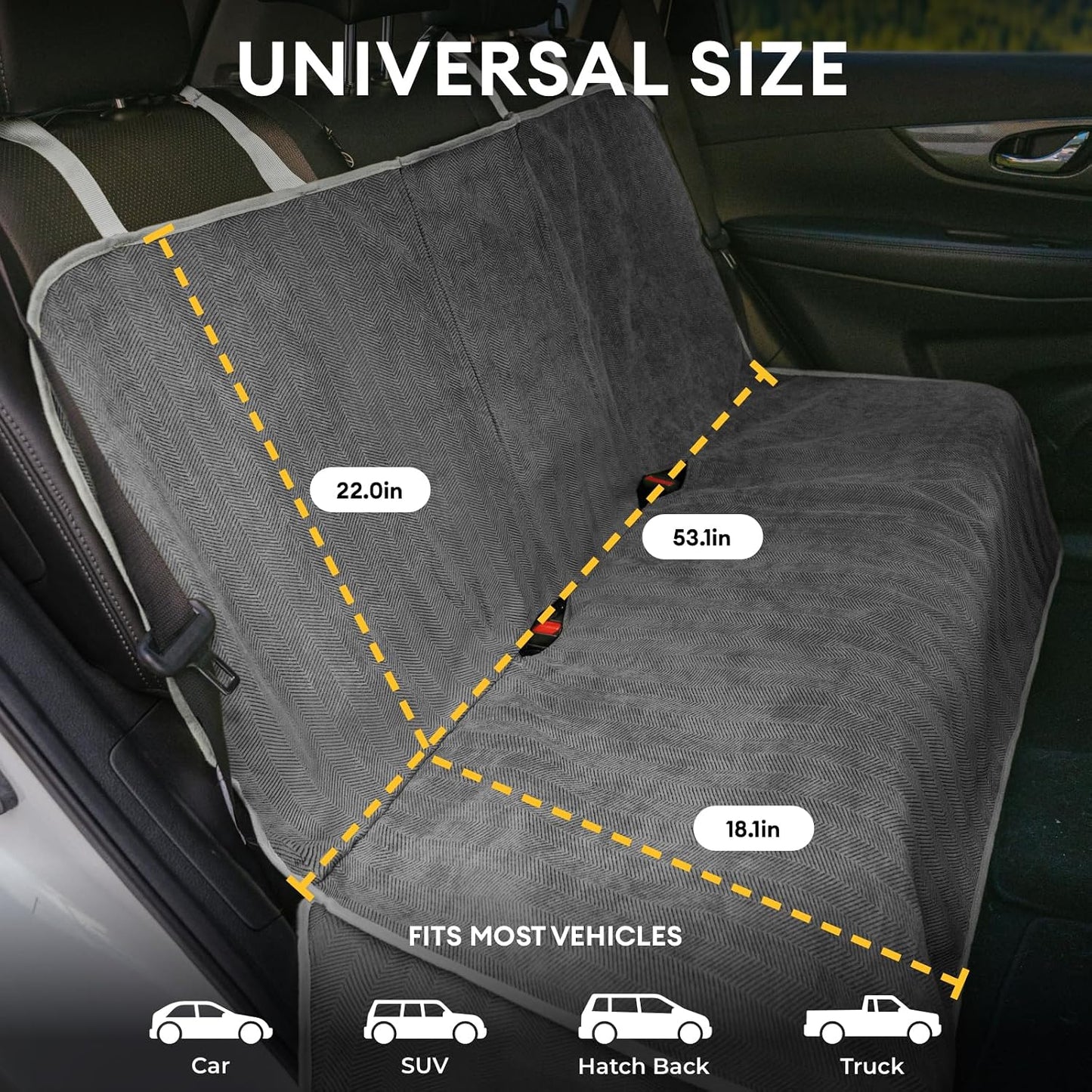 FUNNY FUZZY Dog Car Seat Cover for Back Seat, Back Seat Pet Cover for Dogs Waterproof, Scratchproof Dog Backseat Cover, Non-Slip Bench Car Seat Protector, Universal Fit Most Cars, SUVs, Trucks, Grey