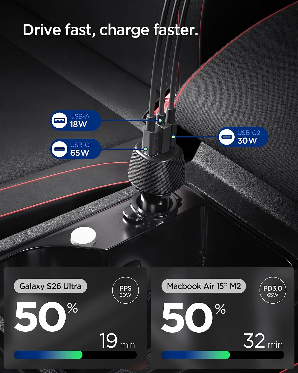 Spigen ArcStation Essential 113W USB C Fast Car Charger