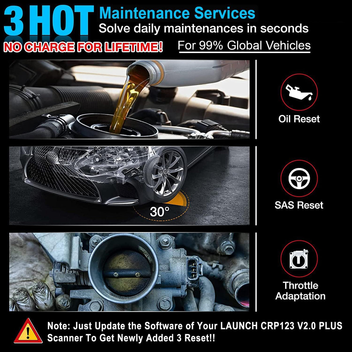 LAUNCH CRP123 V2.0 Plus OBD2 Scanner, All System Scan Tool with 3 Reset