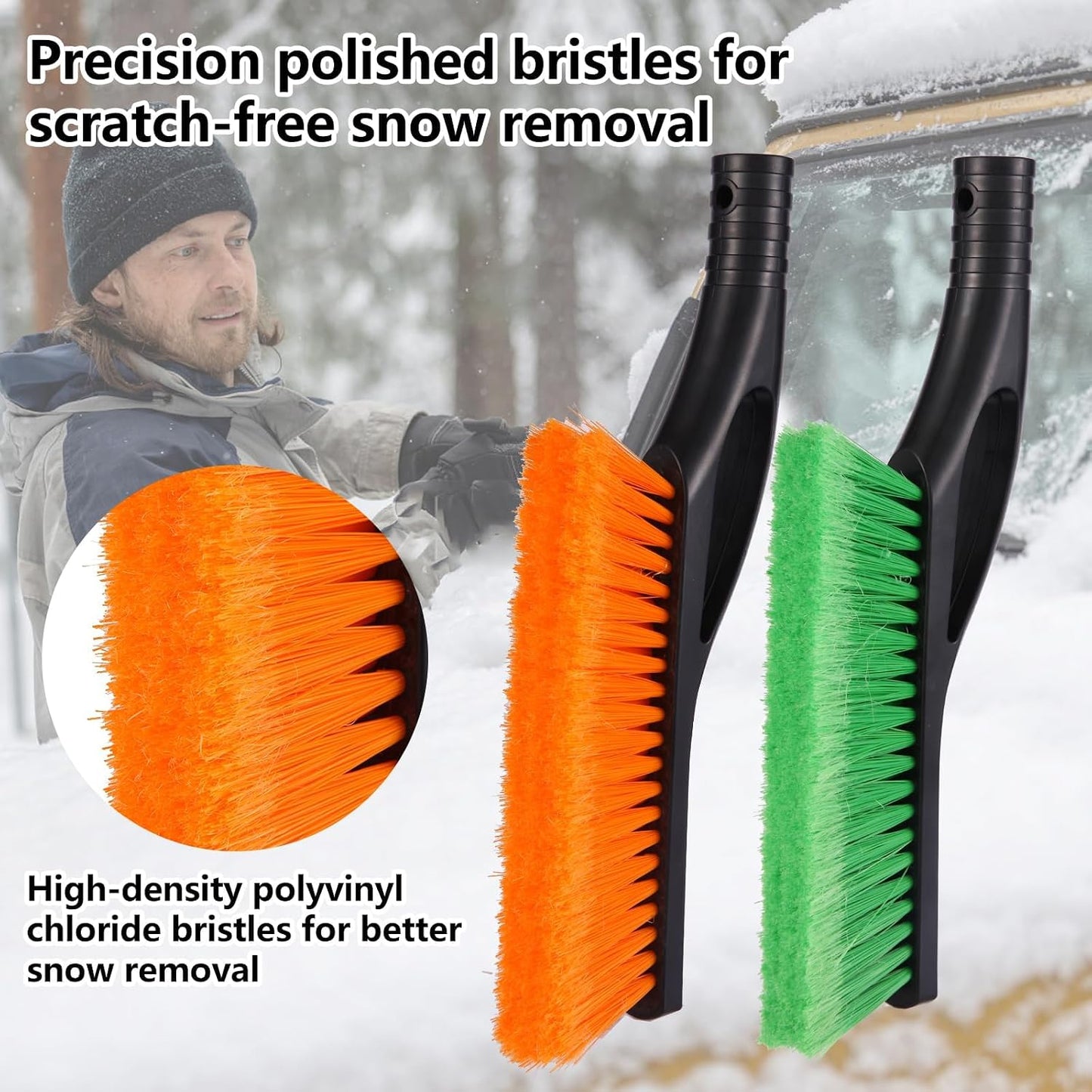 2 Pack Ice Scrapers with Snow Brush, 27 Inch Snow Remover for Car Windshield and Door, Detachable Ice Shovel Tool with Ergonomic Foam Grip, Winter Accessories for Car