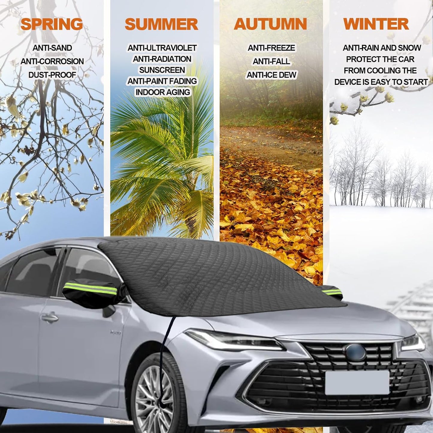 Car Windshield Snow Cover with Side Mirror and Hook, Winter Magnetic Windshield Sun Shade Foldable, Windshield Cover for Ice and Snow, Fit for Small Sedan, Compact SUV, (58"x47") Black
