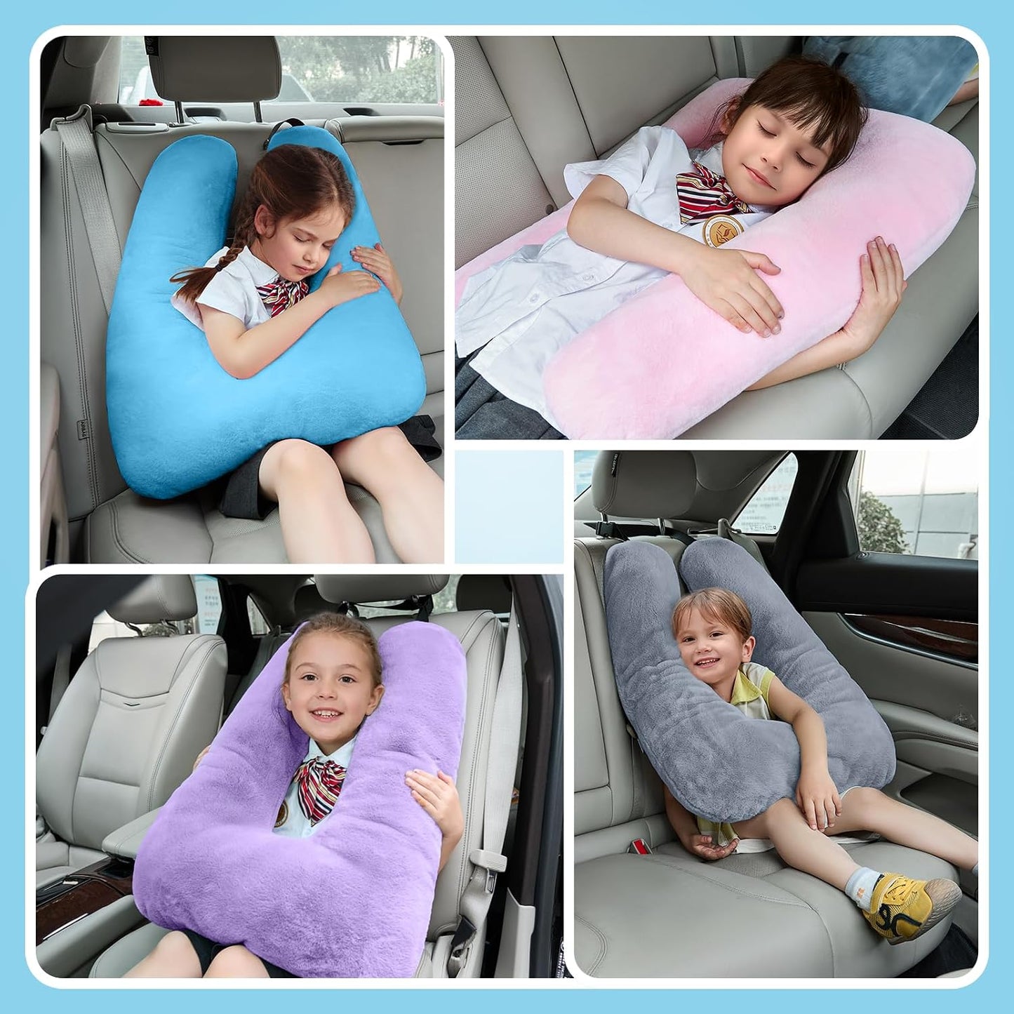 Travel Pillow,Car Pillow for Kids,Support Head and Neck on Road Trip-Grey | Car Sleeping Pillow with Adjustable Strap, Road Trip Essentials for Kids and Adults,Velvet Fabric Filled with High PP Cotton