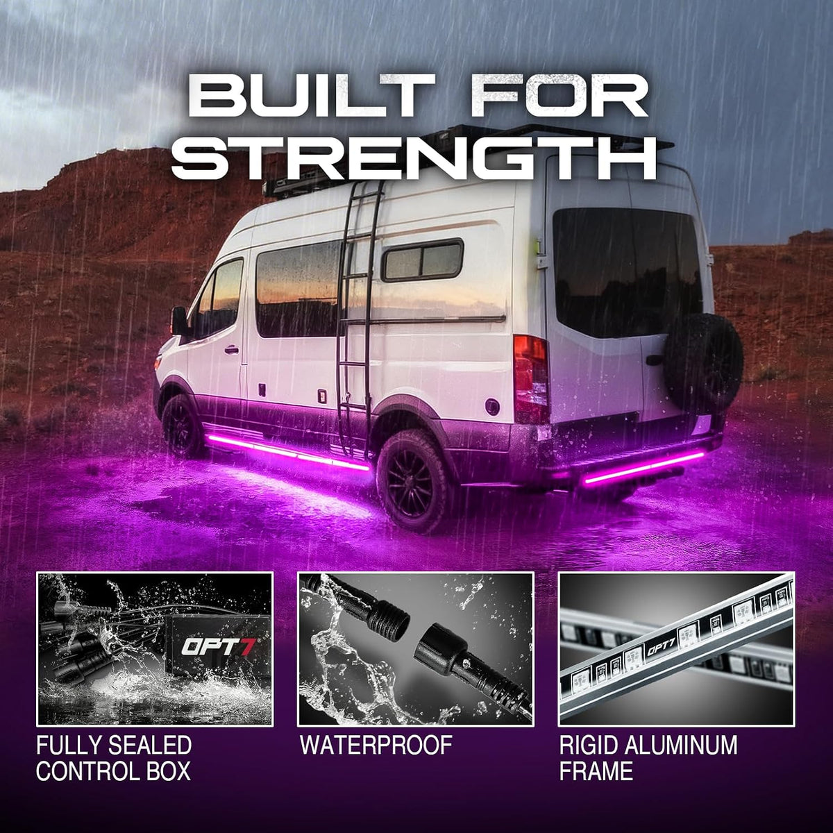 OPT7 Aura RGB Aluminum RV LED Underglow Lights with Remote Control, 12V | Waterproof Rigid Light Bars, Multicolor Motorhome Lighting, Camper Exterior Accent Ground Lights, Outdoor Decor Accessories