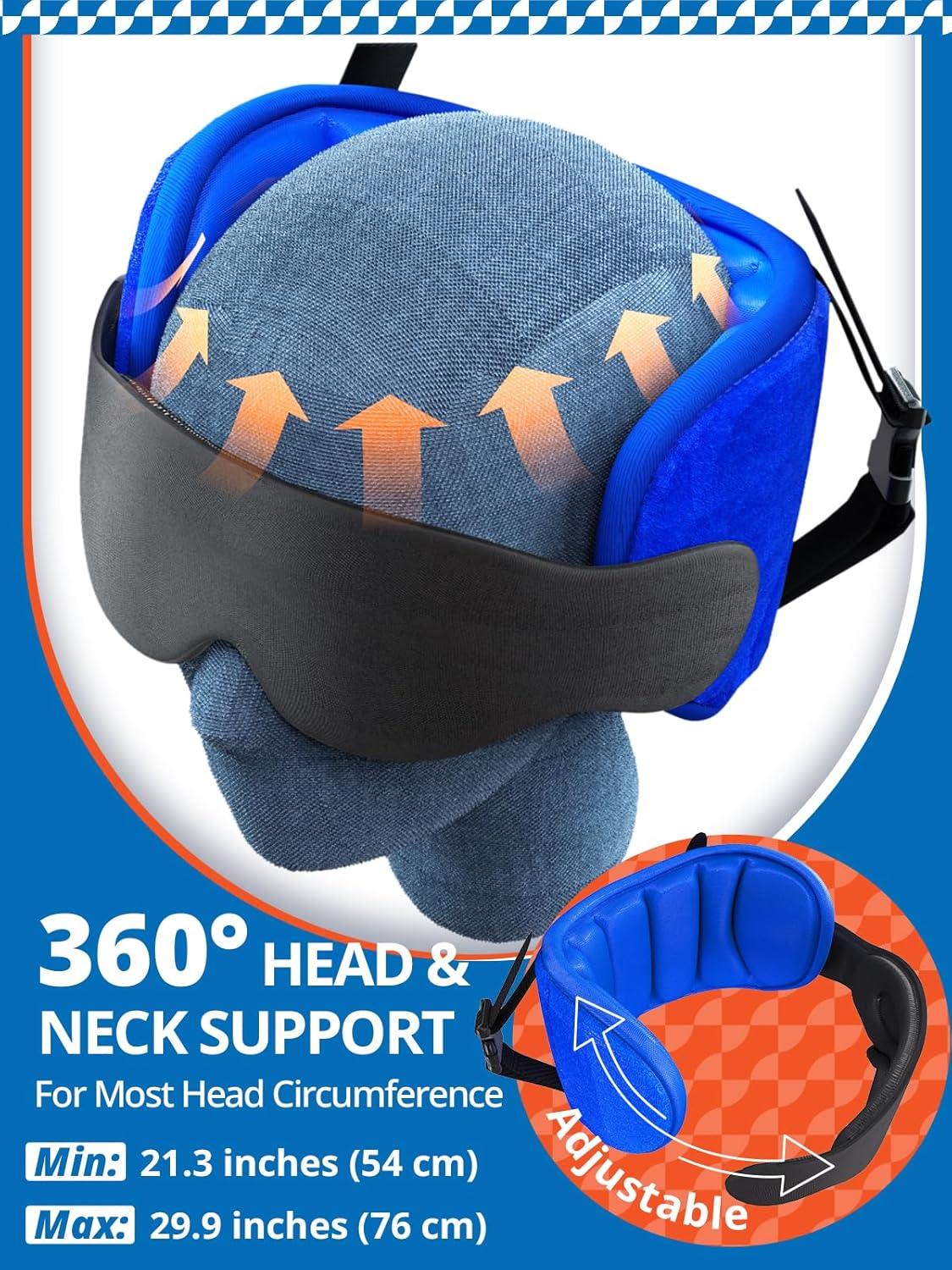 SARISUN Airplane Pillow Combo with Chin Strap, Travel Pillows for Airplanes with Sleep Eye Mask, Plane Pillow for Long Flights, Car Road Trip, 360° Headrest, Stop Bobblehead, Black