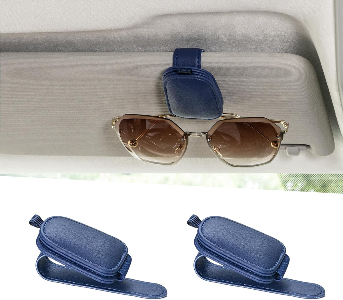 Yuoyar Magnetic Leather Sunglasses Holder for Car, 2 Packs (Blue)
