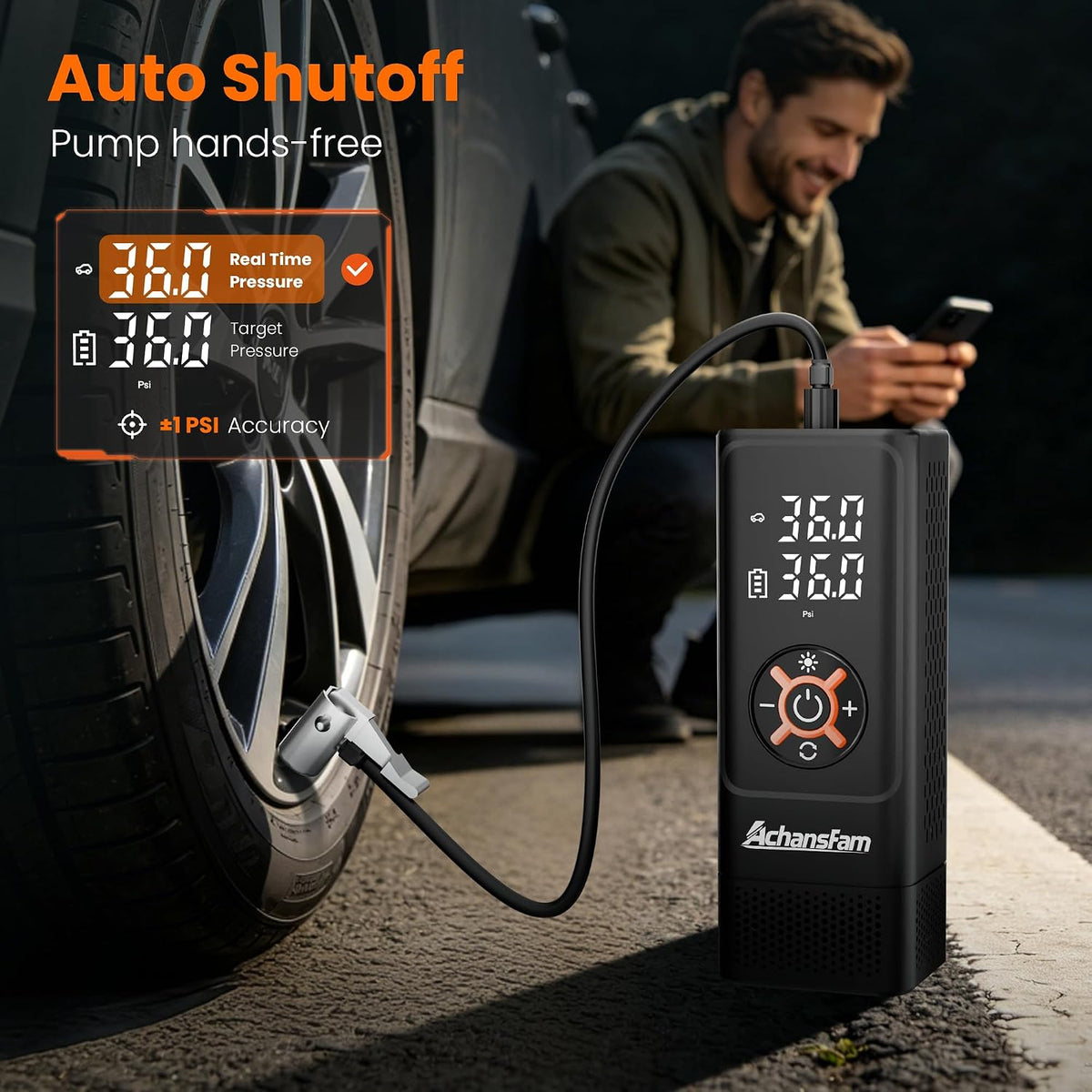 Heavy Duty Tire Inflator Portable Air Compressor, 7800mAh Power