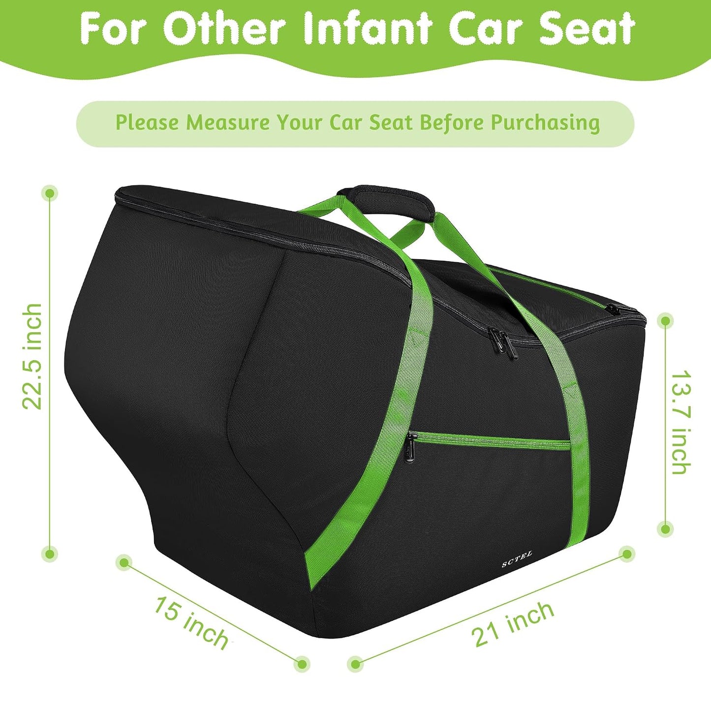SCTEL Infant Car Seat Travel Bag - Fits Infant Car Seats with Anti-Rebound Bar Base, Car Seat Storage Bag, Car Seat Carrier for Airport, Water Dirt Tear Resistant, Baby Essentials