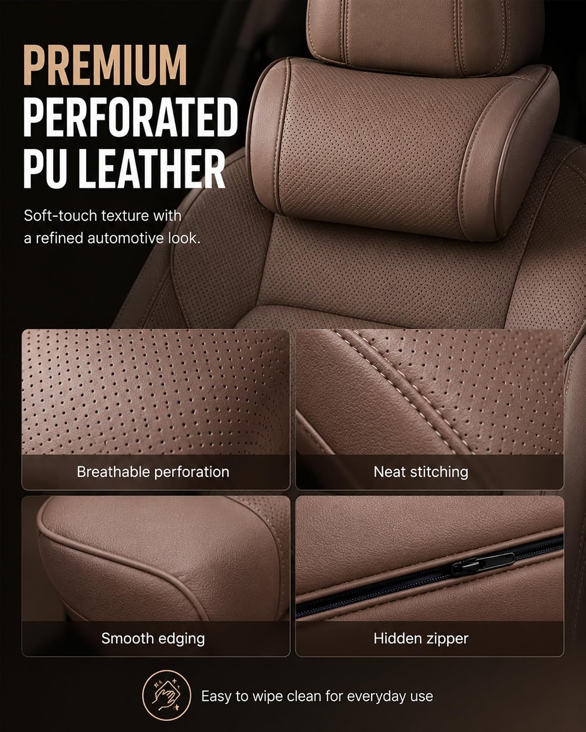 Ergonomic Headrest and Lumbar Support Set for Car Seats, Breathable Perforated Leather Car Pillows, Luxurious Memory Foam Neck Pillow for All Cars, Eases Neck Fatigue for Long Driving(Amber)