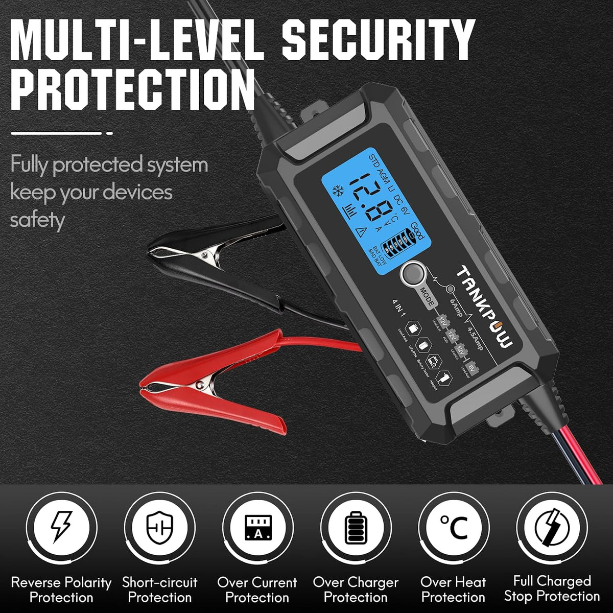 6V/12V 6A Automatic Battery Charger,Smart Battery Charger with Overcharge Protection,Trickle Charger Maintainer and Desulfator for Lead Acid & Lithium(LiFePO4) Deep Cycle Batteries