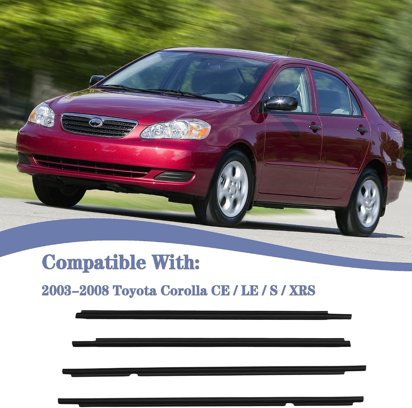 4Pcs Window Moulding Trim Seal Belt Fit for 03-08 Corolla | Compatible with 2003-2008 Toyota Corolla, Window Moulding Trim Weatherstrip, Replaces 75730-02180 75710-02200 75720-02200