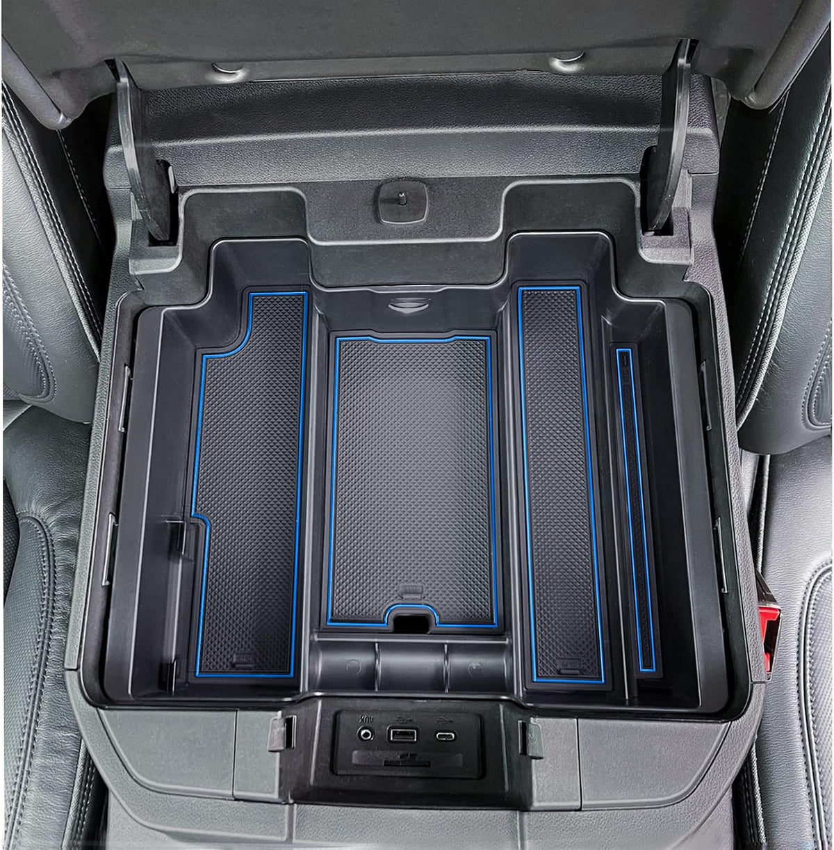 TOPINSTALL Blue Center Console Organizer Compatible with Chevy Silverado/Sierra 1500 2019-2022 and 2020-2023 Silverado/Sierra 2500HD 3500HD, Full-Size Tray (Full Console w/Bucket Seats ONLY)