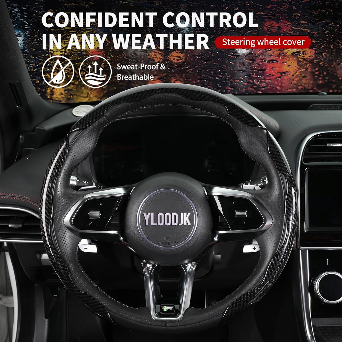Universal Steering Wheel Cover,Carbon Fiber,3pcs Set(Black)