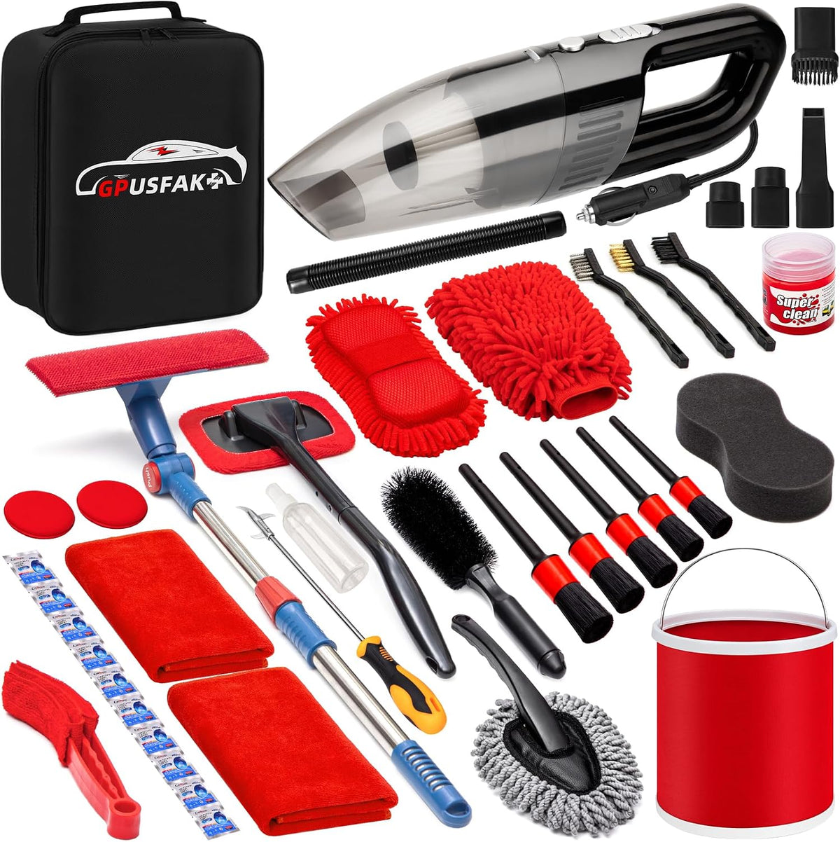 45Pcs Car Wash Cleaning Kit with High Power Handheld Vacuum Windshield Cleaning Tool with Side Mirror Squeegee Detailing Brushes Tire Brush Towels Complete Detailing Set for Car