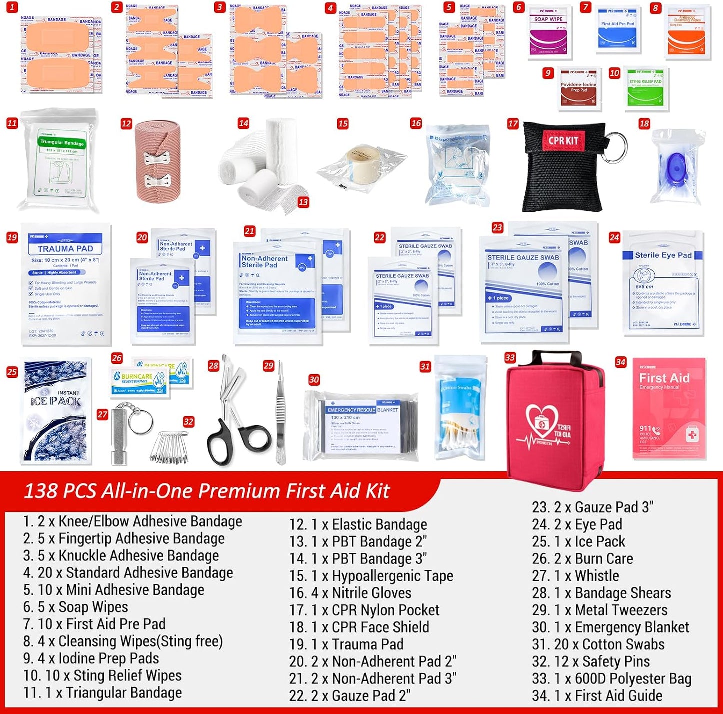 First Aid Kit with Rapid-Response Labeled Compartments, Compact Waterproof Emergency Kit with Molle Straps for Car, Camping, Home, Hiking, Travel