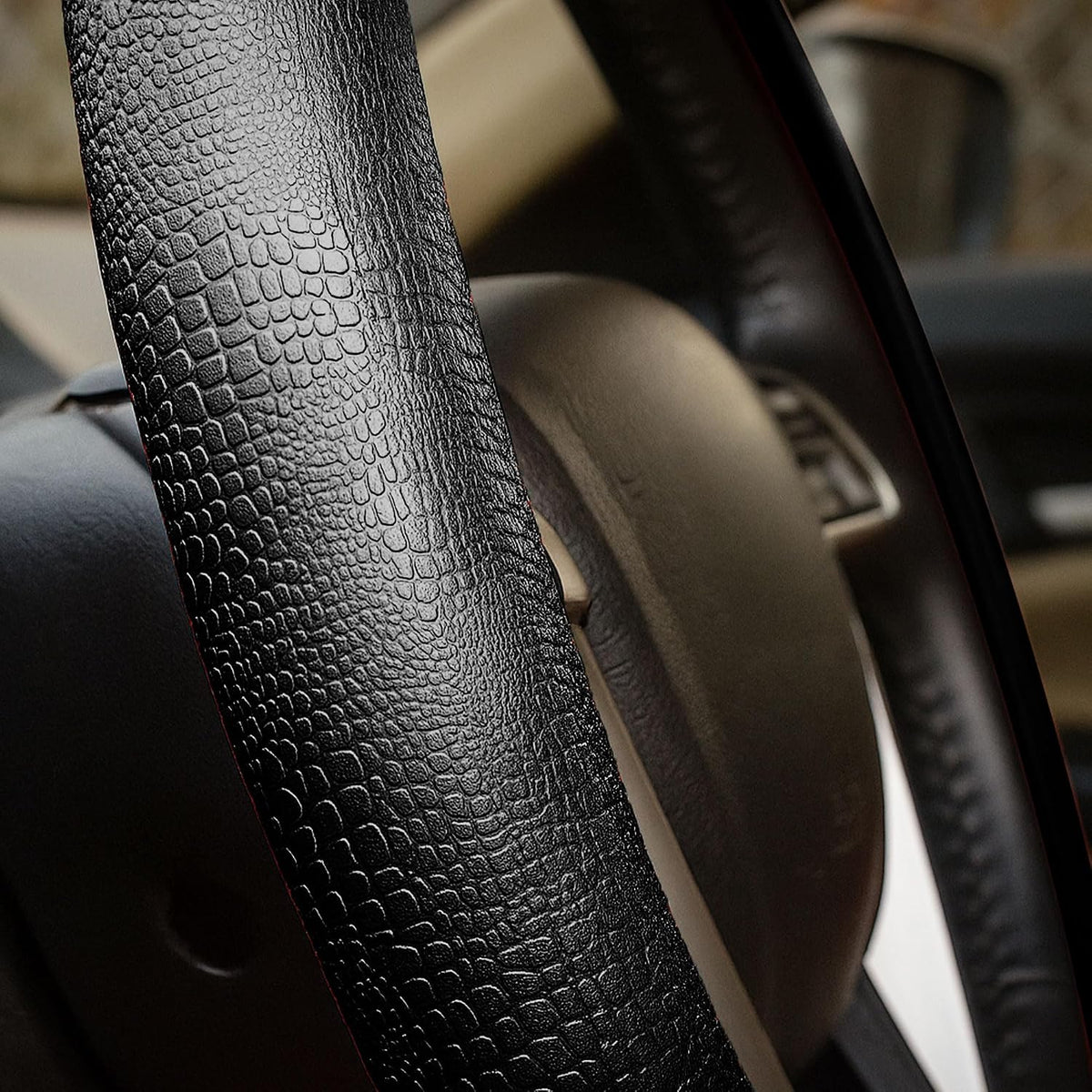 FH Group Universal Fit Silicone Snake Pattern with Massaging Grip Steering Wheel Cover Fits Most Cars, SUVs, Trucks, and Vans Black