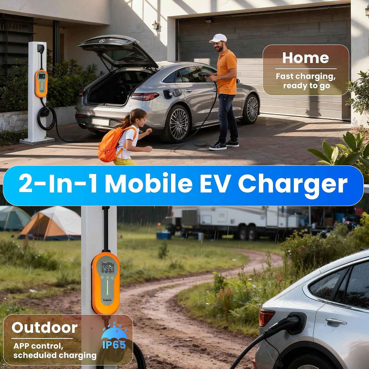Portable EV Charger Level 2, 40Amp EV Charger for All SAE J1772 EVs, 9.6KW
