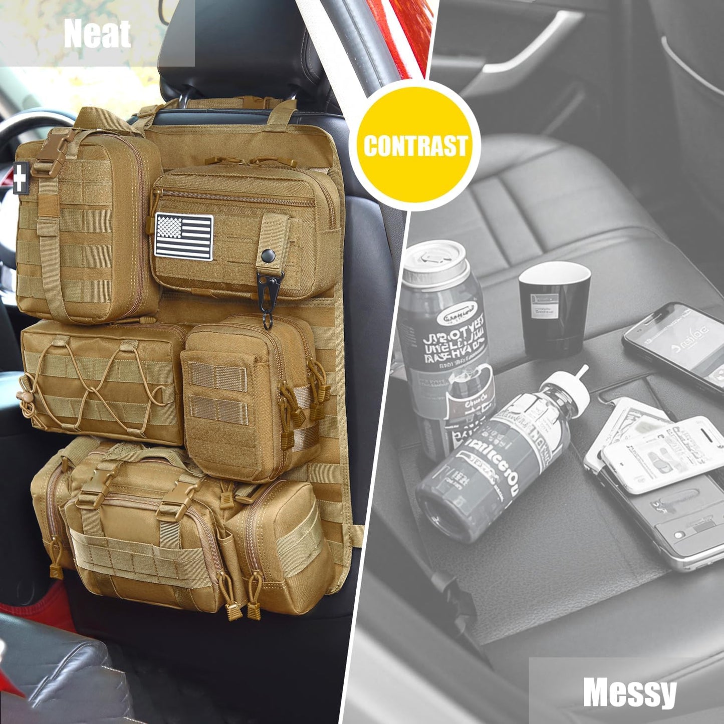 Tactical Car Seat Back Organizer, 2025 Upgrade Tactical Vehicle Panel Organizer with 5 Detachable Molle Pouch for Car Truck Ford Jeep Vehicle