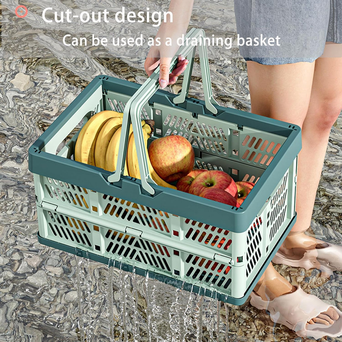 Collapsible Plastic Storage Crate - 20L Folding Organizer Basket Portable Stacking Storage Crate Bin with Handle, for Camping, Picnic, Car Trunk, Home Storage (Pink, M)