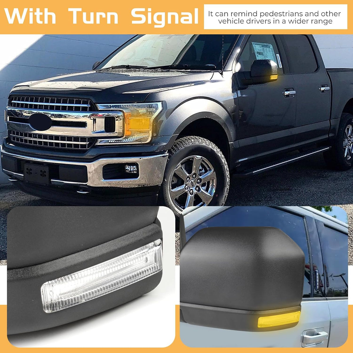 Right Passenger Side Door Mirror Assembly Compatible with Ford F150 2015-2020 with Turn Signal, Power Heated, Blind Spot Glass Replaces ‎FL3Z17682CB (6 Pins)