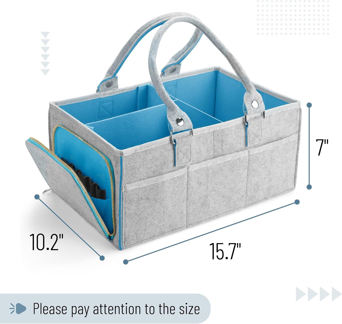 Mr. Pen- Baby Diaper Caddy Organizer, Gray, Blue Inside | Nursery Storage Bin and Car Organizer for Diapers and Baby Wipes