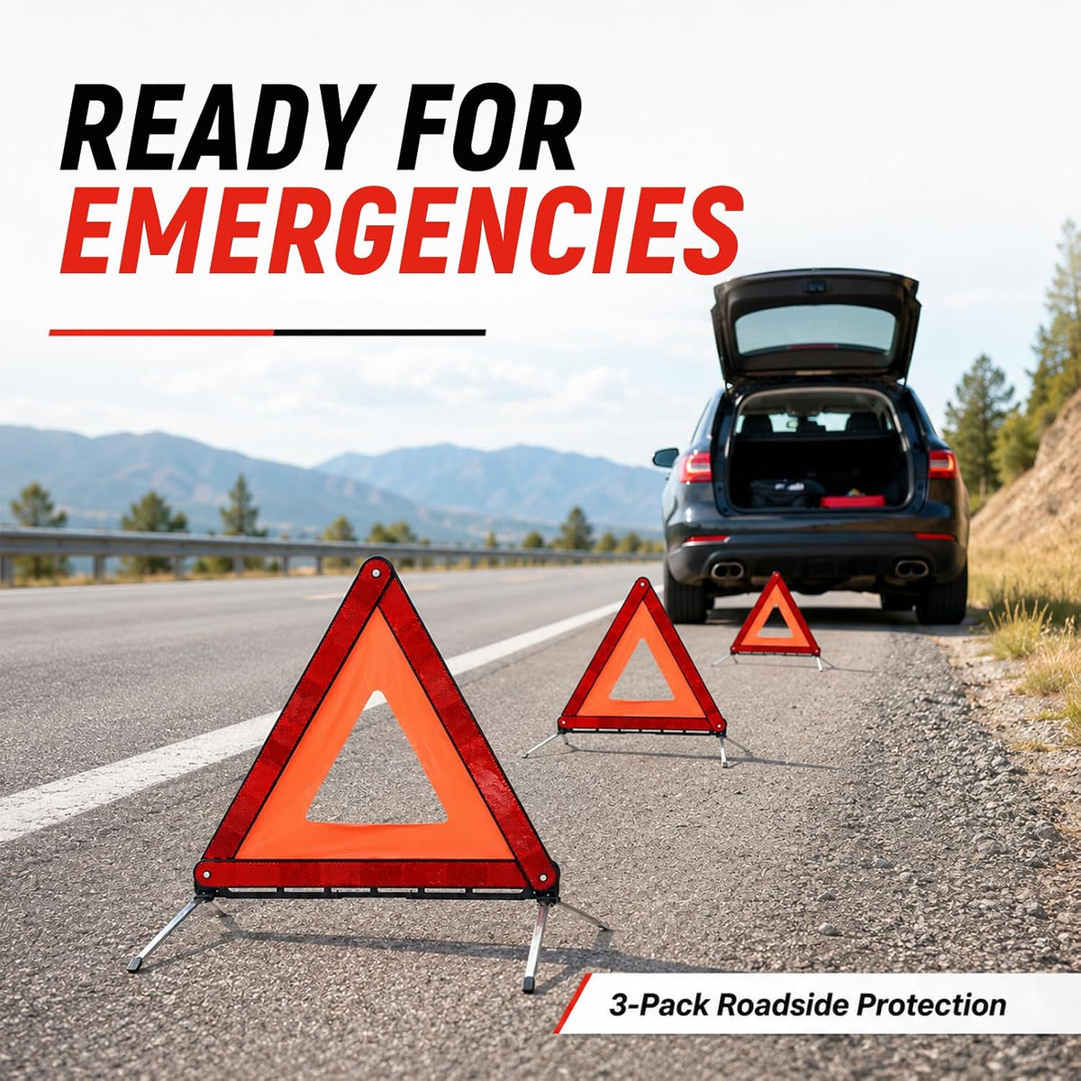 3 PCS Triangle Warning Frame, Foldable Roadside Hazard Sign Car Safety Reflector with Storage Case, Reflective Triangle Safety Sign for Vehicle Breakdown, Car Accessories