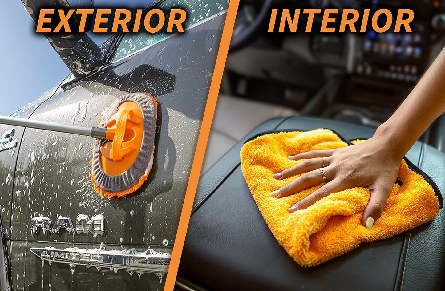 Car & RV Wash Brush Kit 48-144״ Long Extendable Handle Car, RV, Truck Washing Kit with Extension Pole - Microfiber Car Mop, Soft Washing Brush, Window Squeegee, Mitt, The Ultimate RV-Wash Cleaning Kit