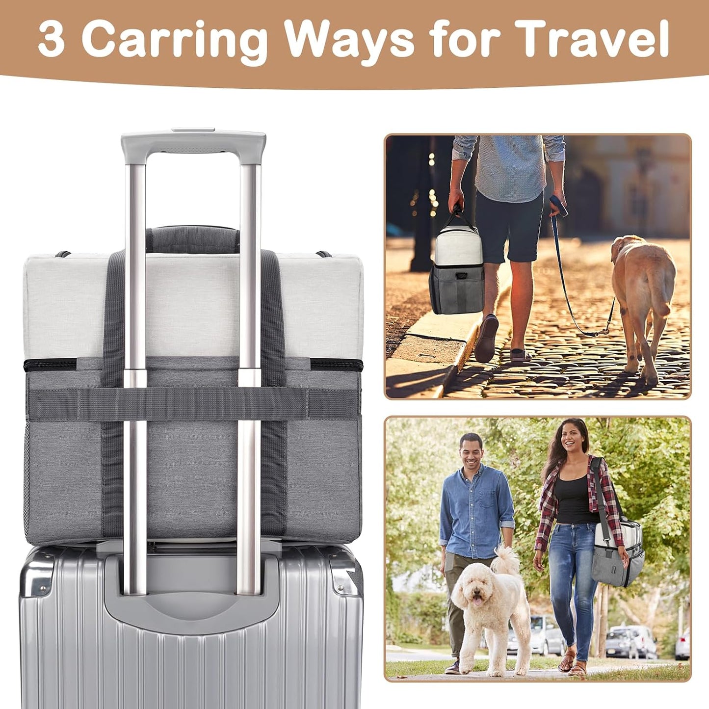 Mancro Dual Layers Dog Travel Bag, Dog Mom Gifts, Road Trip Essentials | Pet Travel Bags with 2 Extra Large Food Containers, 2 Collapsible Dog Bowls, Multi-Pockets Tote Organizer for Pet Supplies