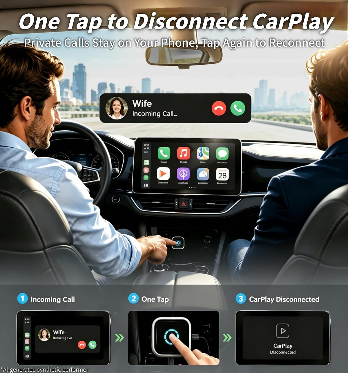 2026 Upgraded Wireless CarPlay Adapter with Buttons for Privacy Call & Two-Phone Fast Switch, Aluminum Cooling, Dual-Band WiFi, Mini Cable-Free, Compatible with Apple iPhone & Android Auto, Gray